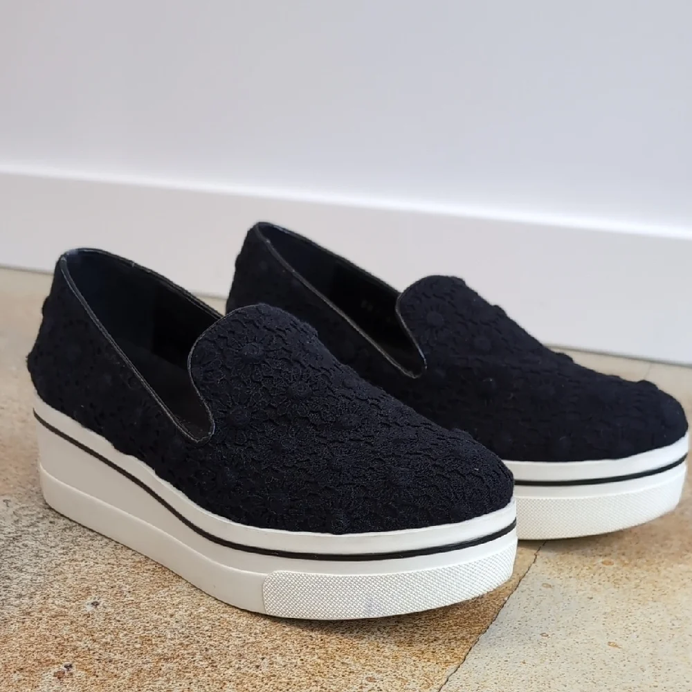Stella McCartney | Black Floral Crochet Platform Slip-on Shoes Size 7.5 - Picture 2 of 15